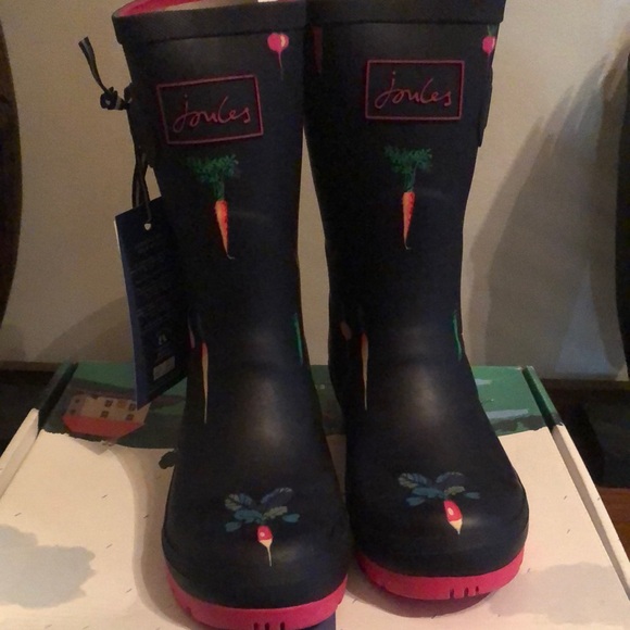 Joules Shoes - Joules Navy Rain Boots with Carrot and Radish Design size US 5 NWT